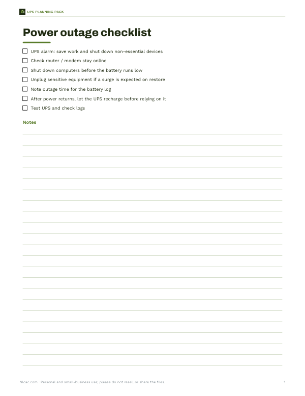 Preview of Printable Power Outage Checklist