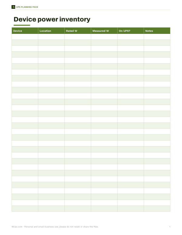 Preview of Printable Power Inventory Sheet